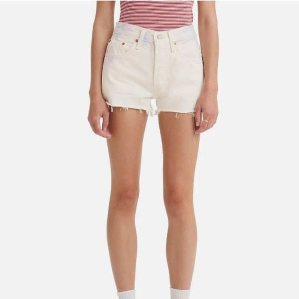 NWT Levi’s 501 White Tie Dye High Rise Fray Bottom Shorts Size 31